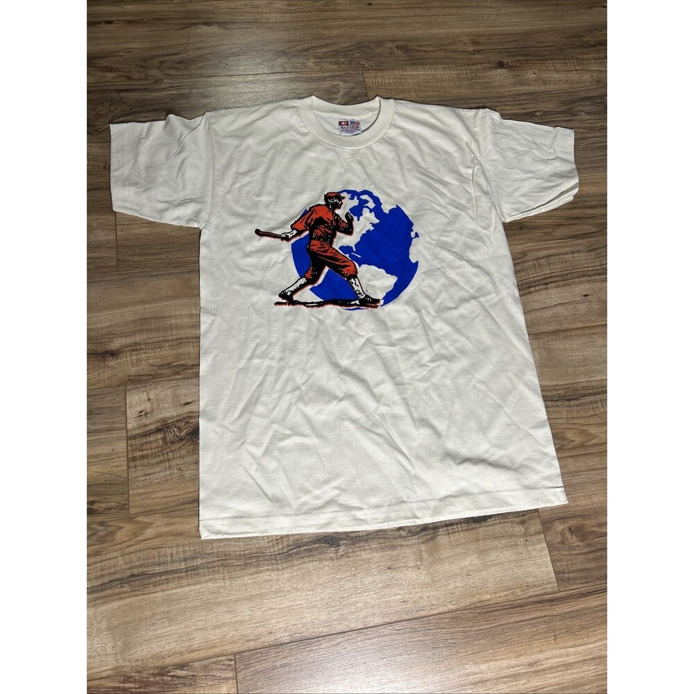 Vintage Bayside T Shirt with Baseball Player Size Large Made In USA Y2K